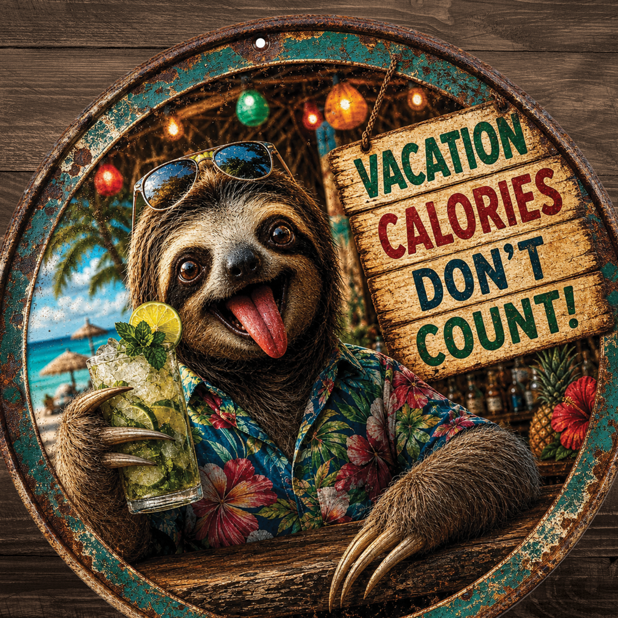 Vacation Calories Don’t Count Sloth Sign – Funny Tropical Wall Décor