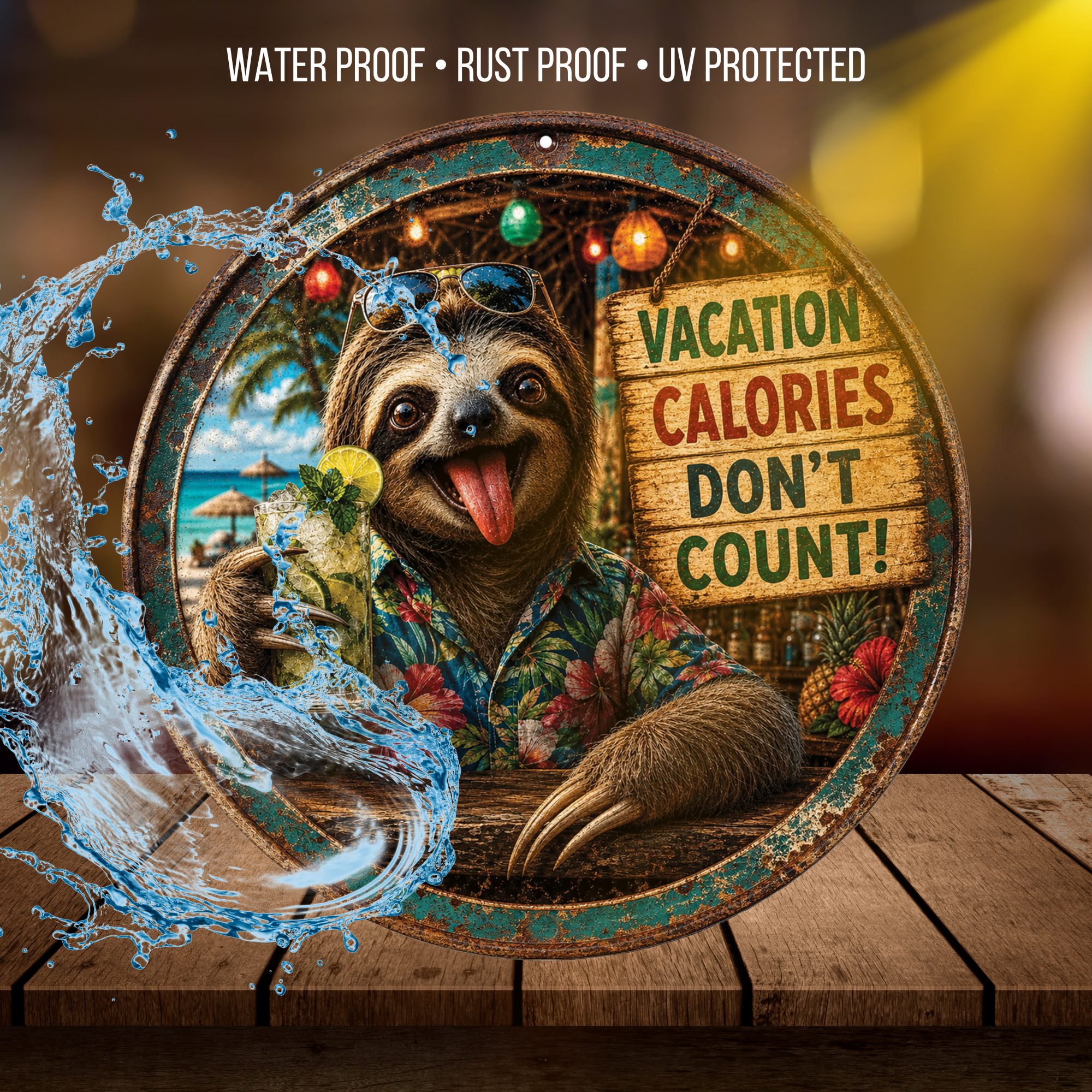 Vacation Calories Don’t Count Sloth Sign – Funny Tropical Wall Décor