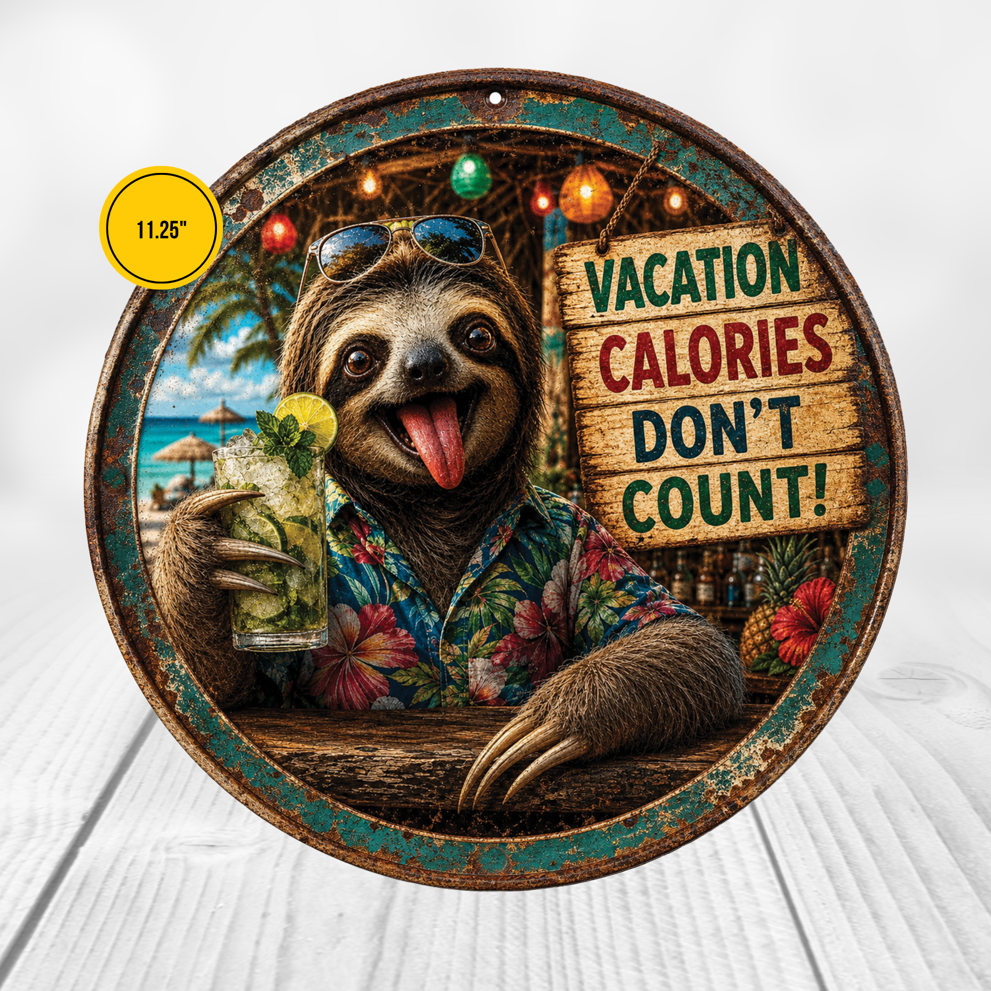 Vacation Calories Don’t Count Sloth Sign – Funny Tropical Wall Décor