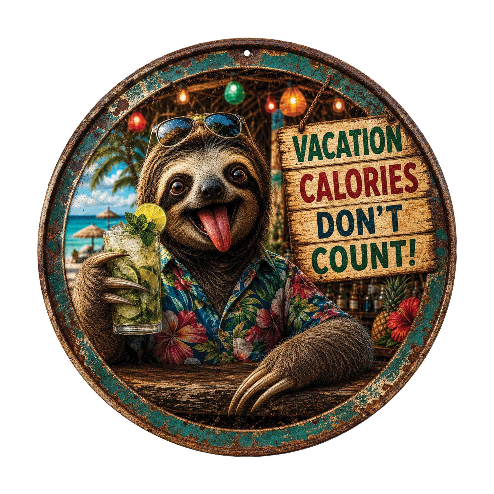 Vacation Calories Don’t Count Sloth Sign – Funny Tropical Wall Décor