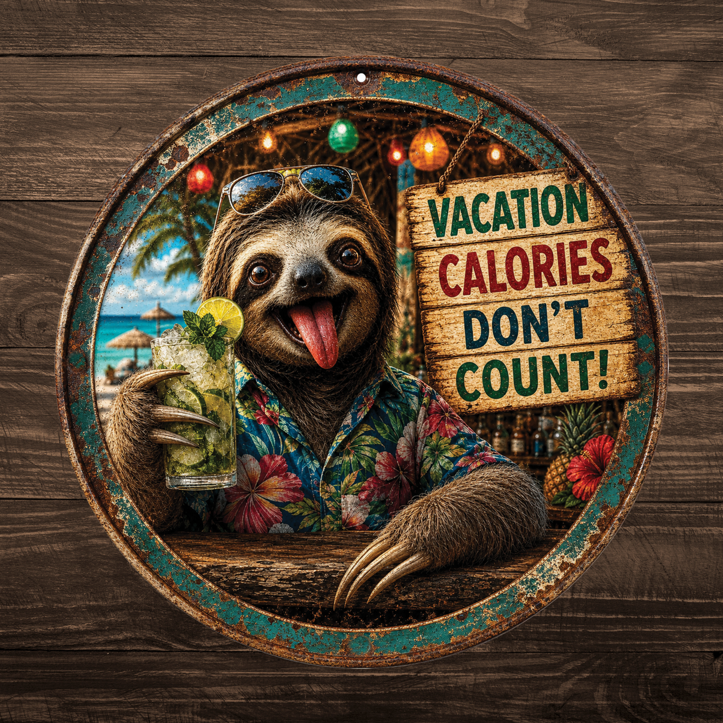Vacation Calories Don’t Count Sloth Sign – Funny Tropical Wall Décor