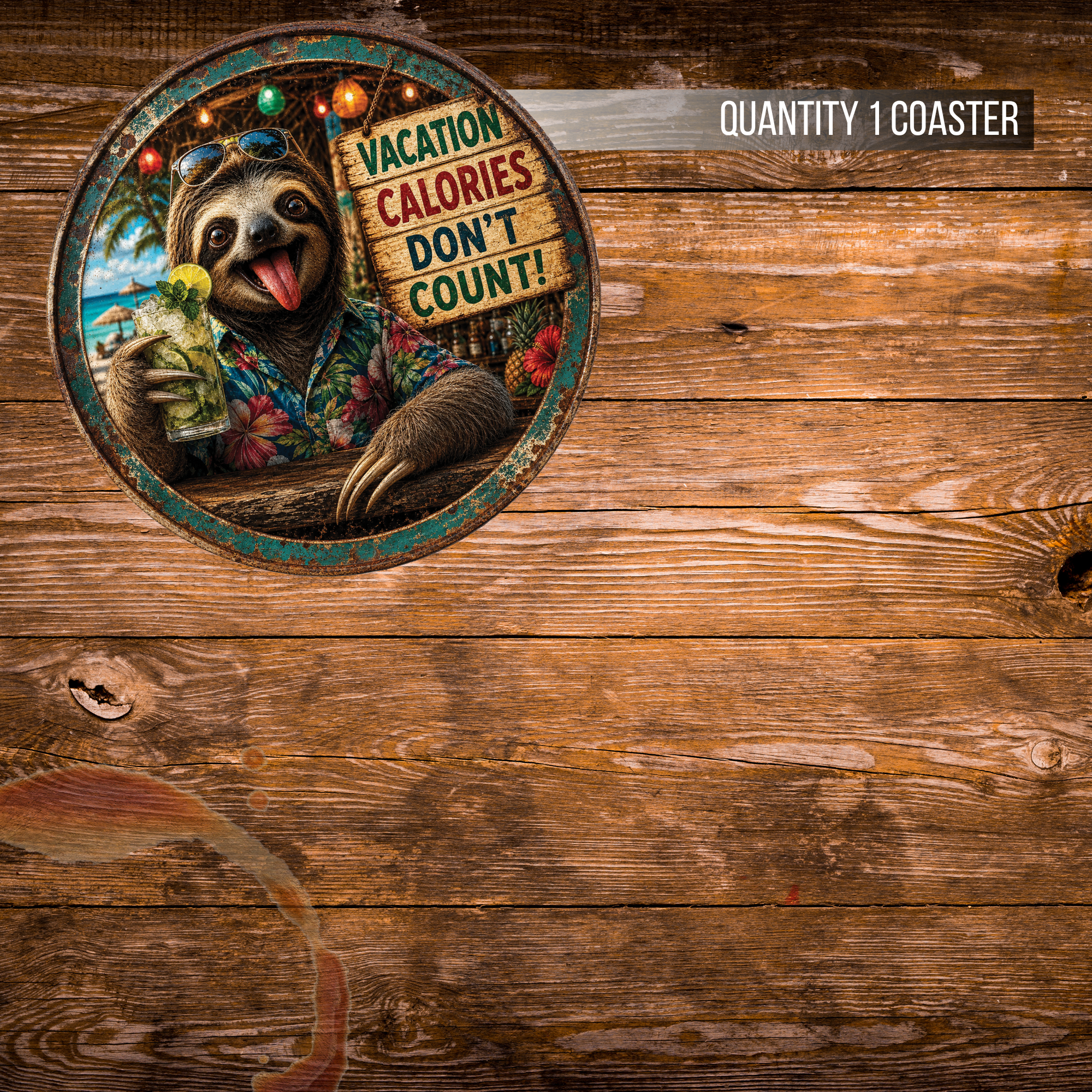Funny Vacation Sloth Ceramic Coasters – 4-Inch Round Drink Coasters