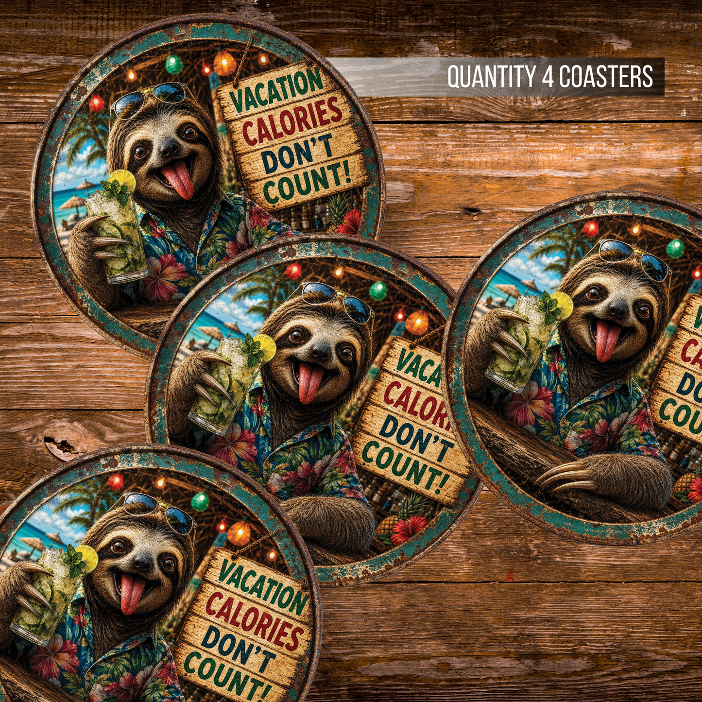 Funny Vacation Sloth Ceramic Coasters – 4-Inch Round Drink Coasters