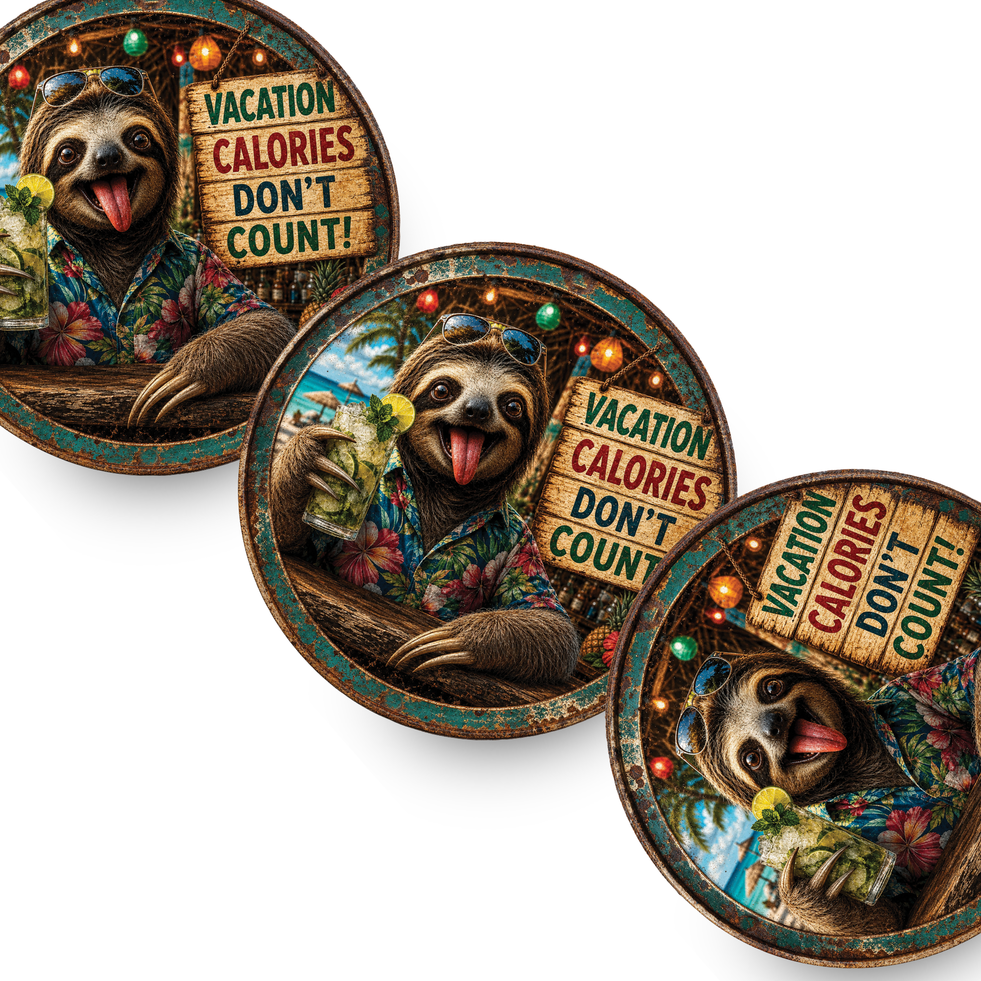 Funny Vacation Sloth Ceramic Coasters – 4-Inch Round Drink Coasters