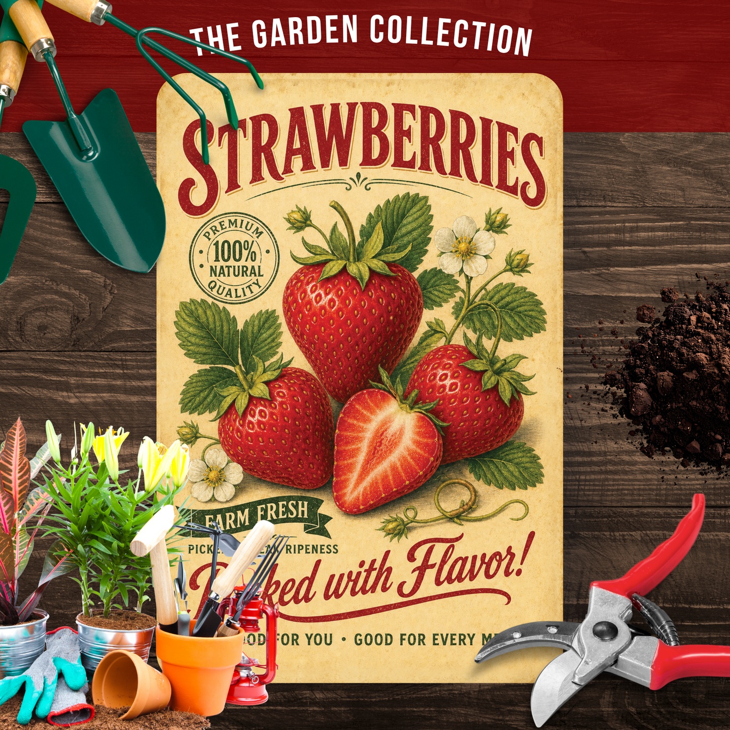 Vintage Strawberries Farm Fresh Aluminum Sign