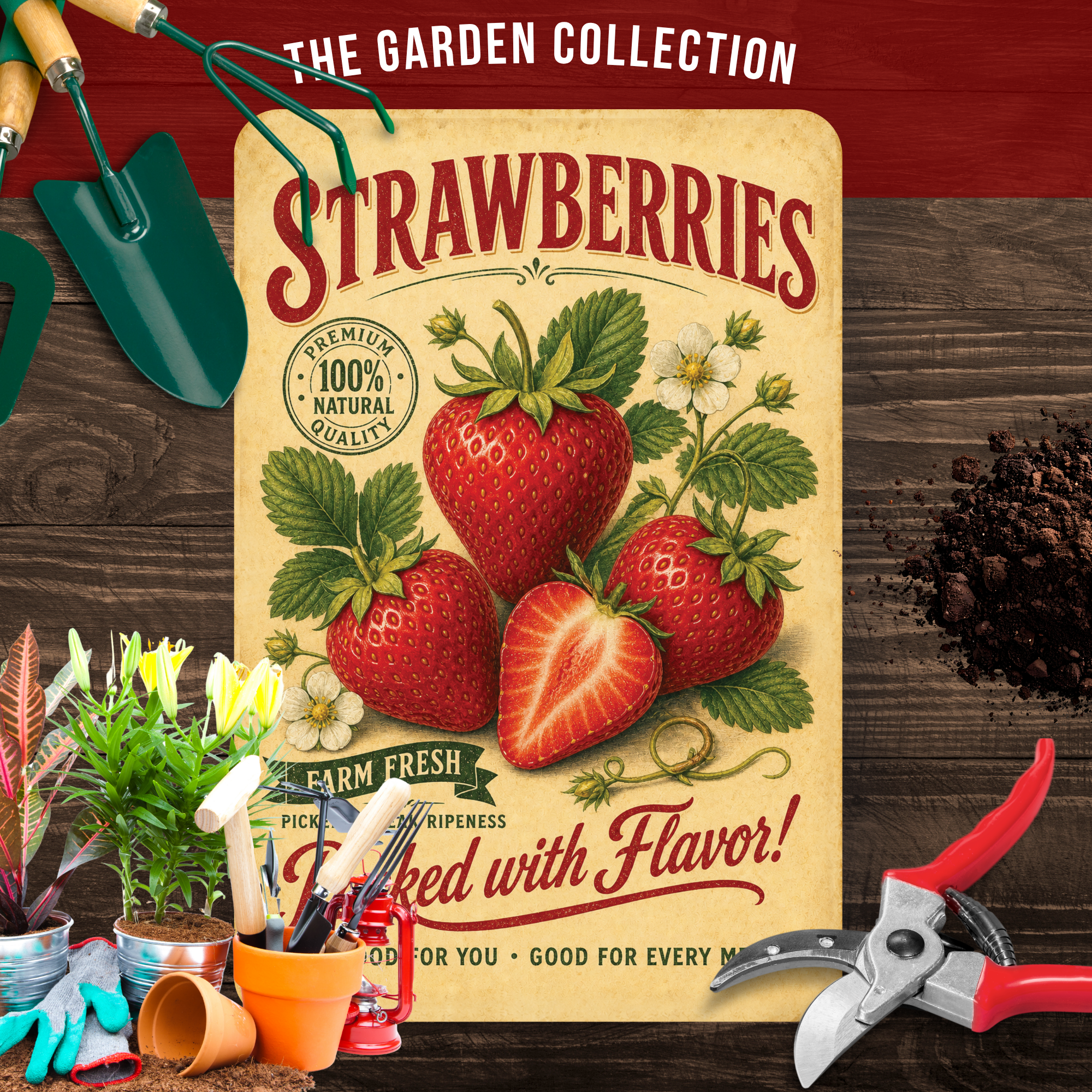 Vintage Strawberries Farm Fresh Aluminum Sign