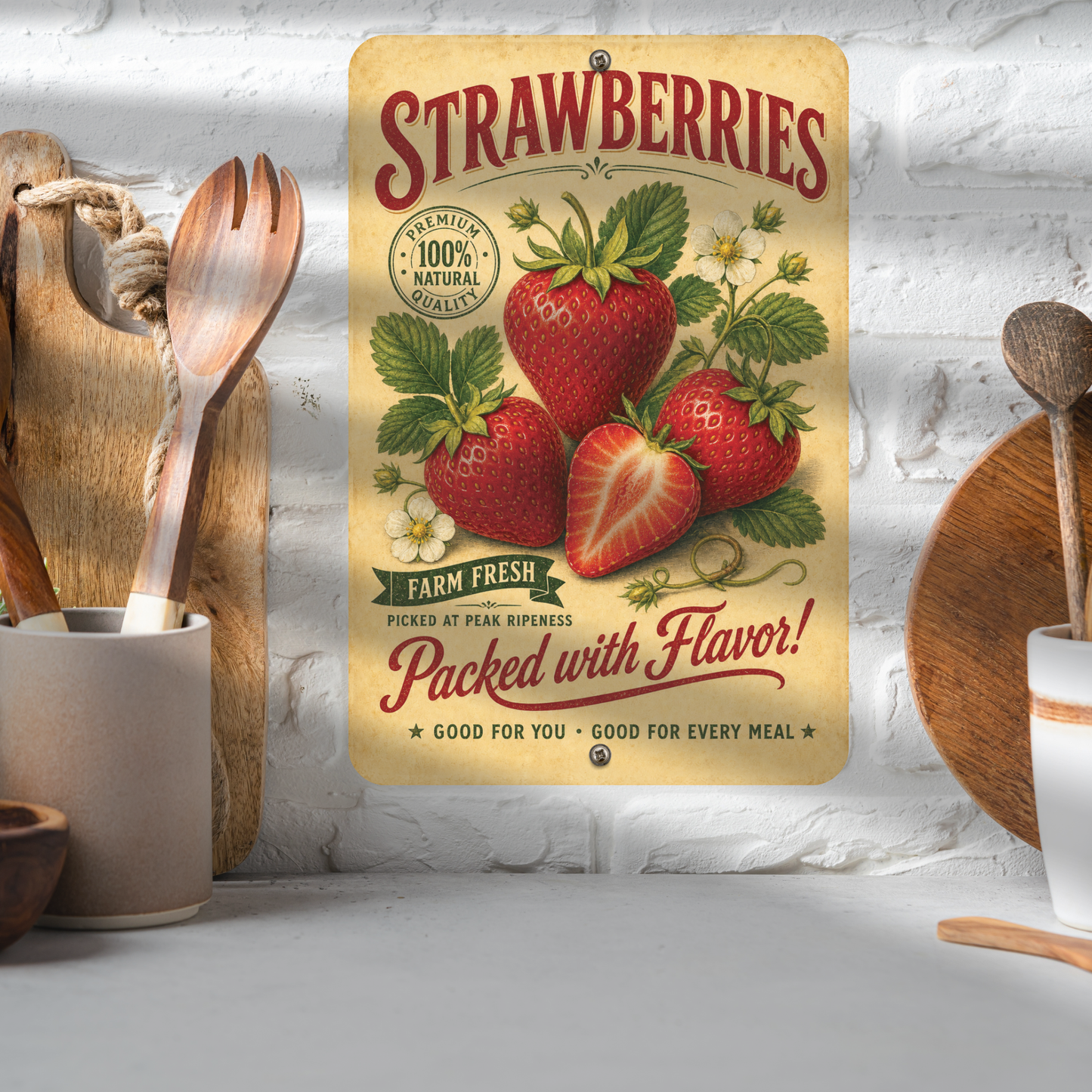 Vintage Strawberries Farm Fresh Aluminum Sign