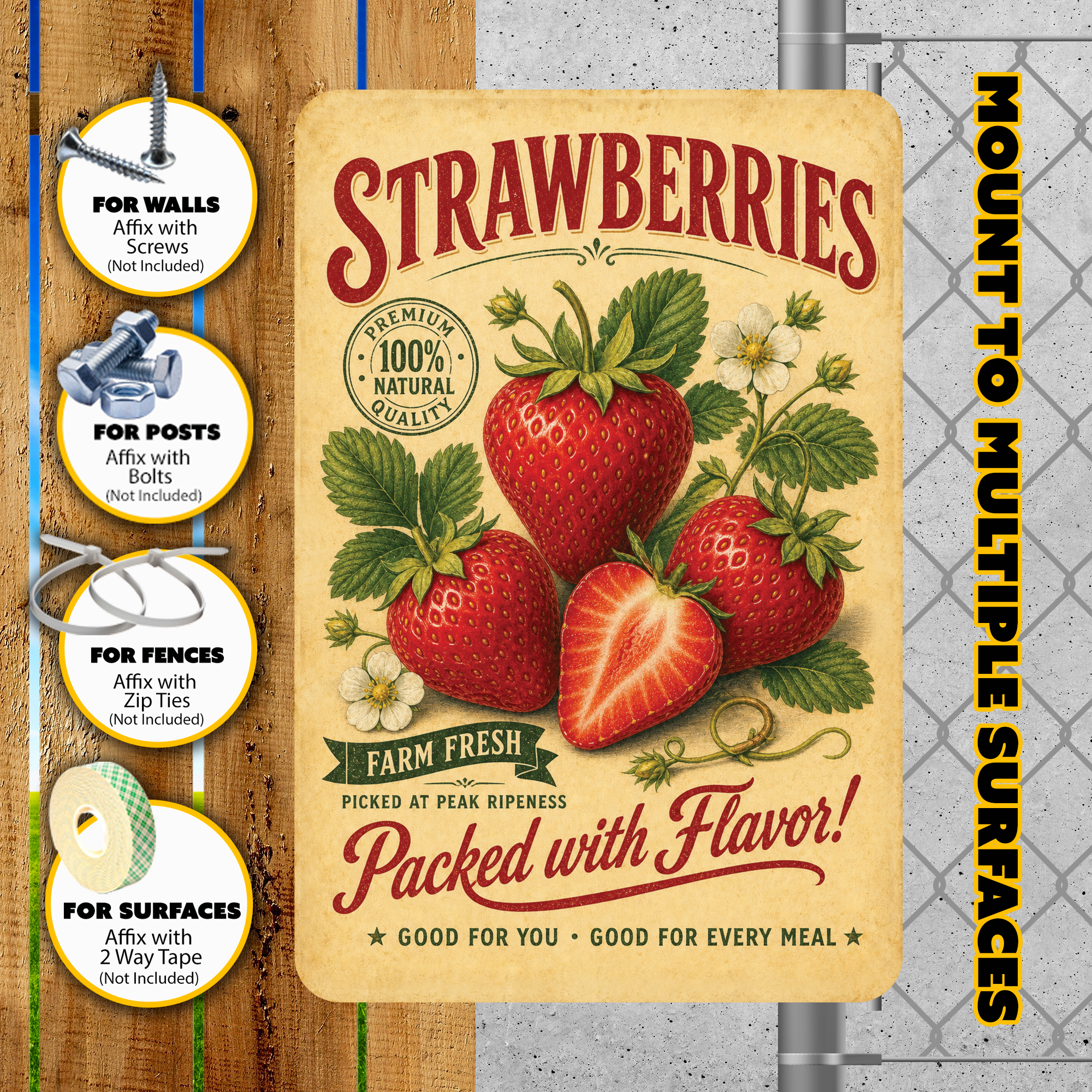 Vintage Strawberries Farm Fresh Aluminum Sign