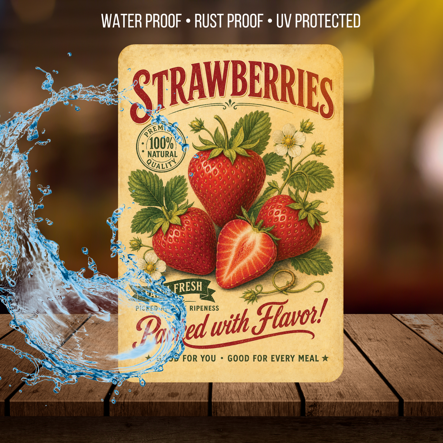 Vintage Strawberries Farm Fresh Aluminum Sign