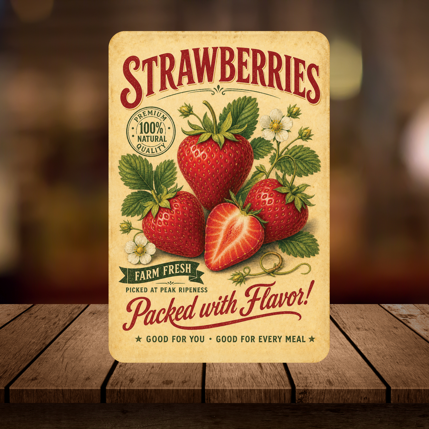 Vintage Strawberries Farm Fresh Aluminum Sign