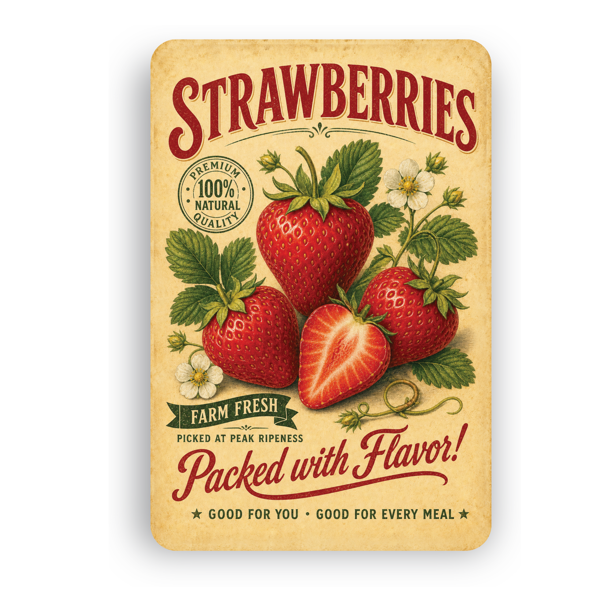Vintage Strawberries Farm Fresh Aluminum Sign