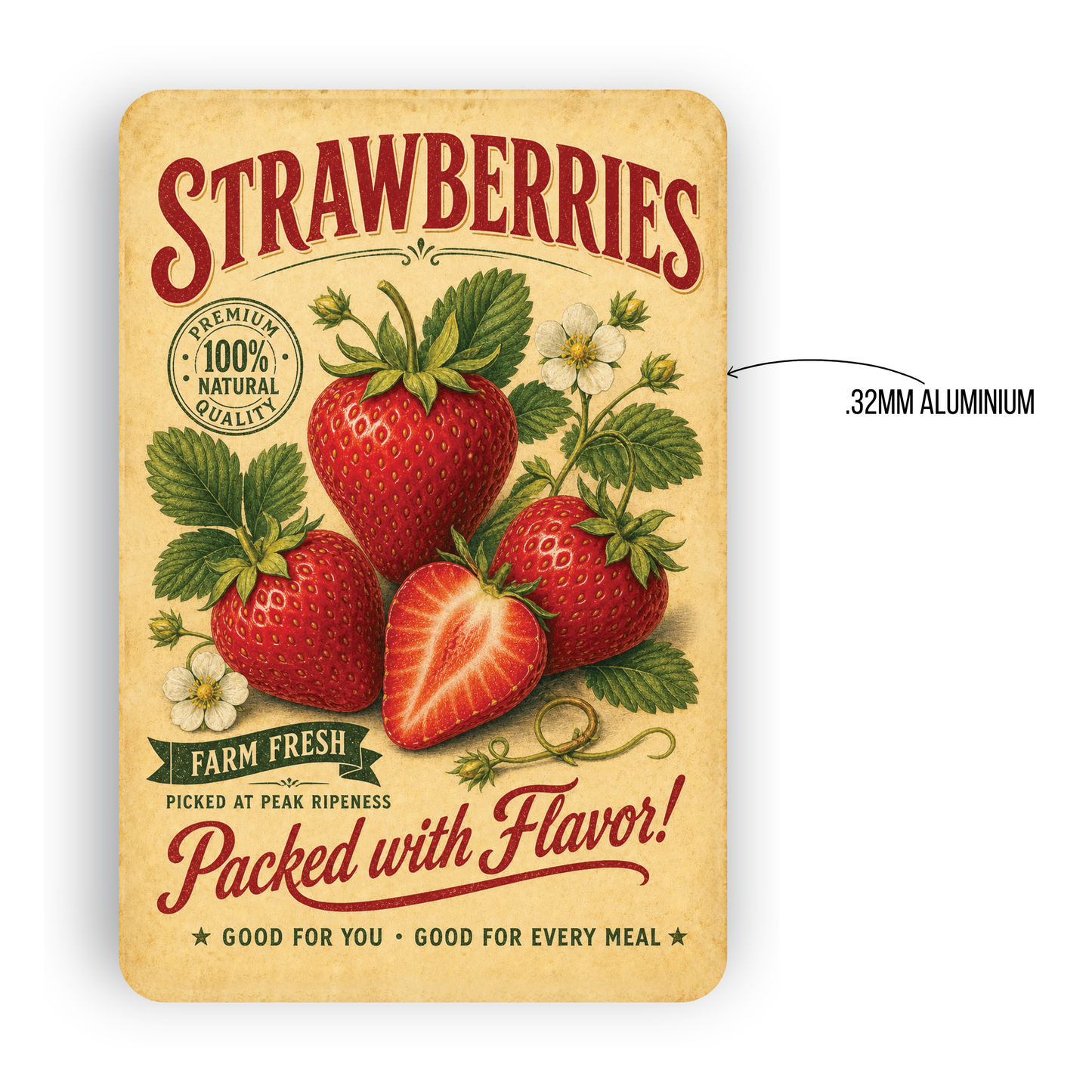 Vintage Strawberries Farm Fresh Aluminum Sign