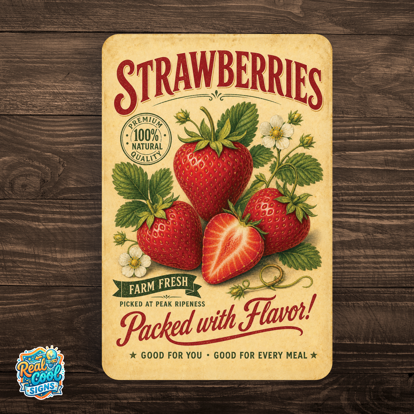 Vintage Strawberries Farm Fresh Aluminum Sign