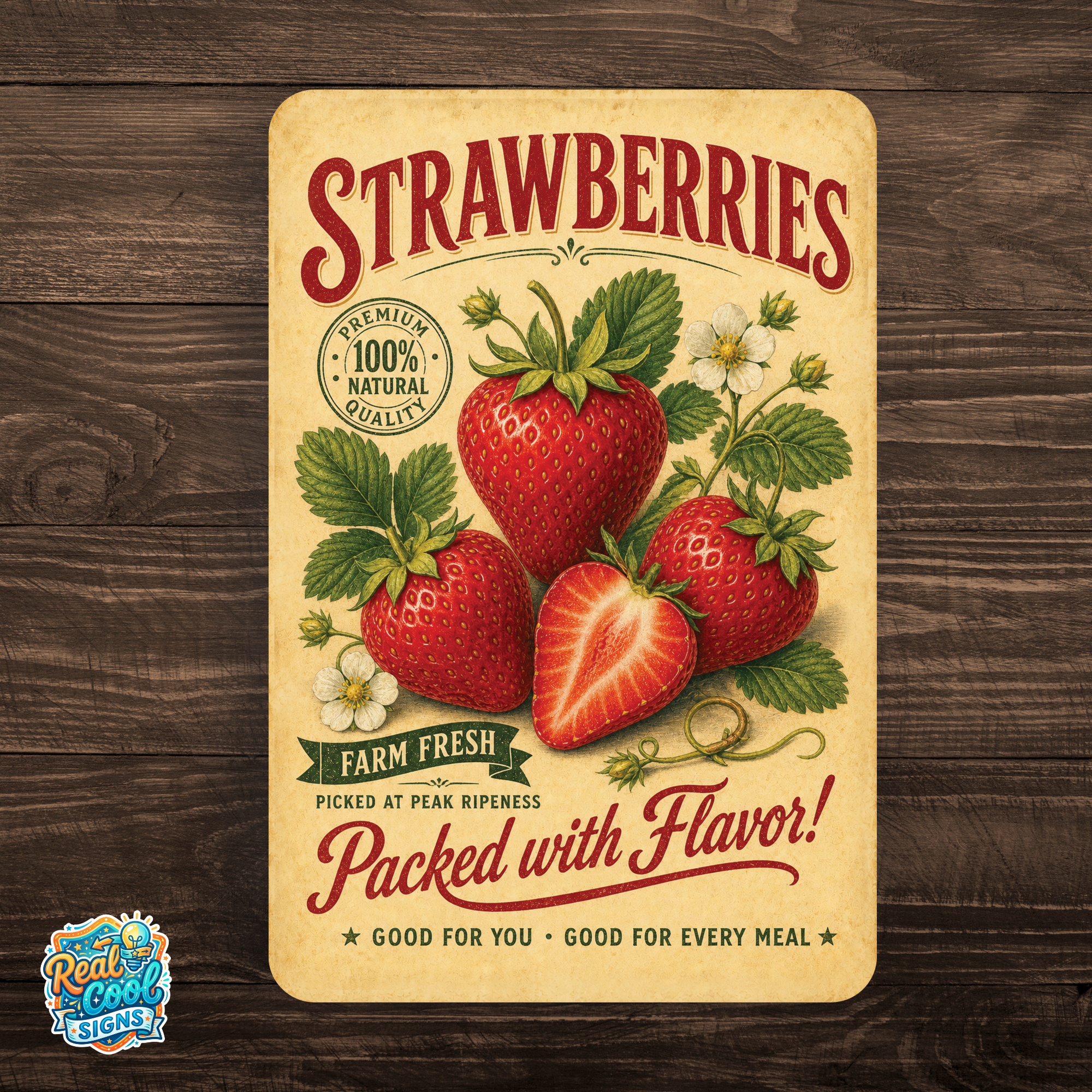 Vintage Strawberries Farm Fresh Aluminum Sign