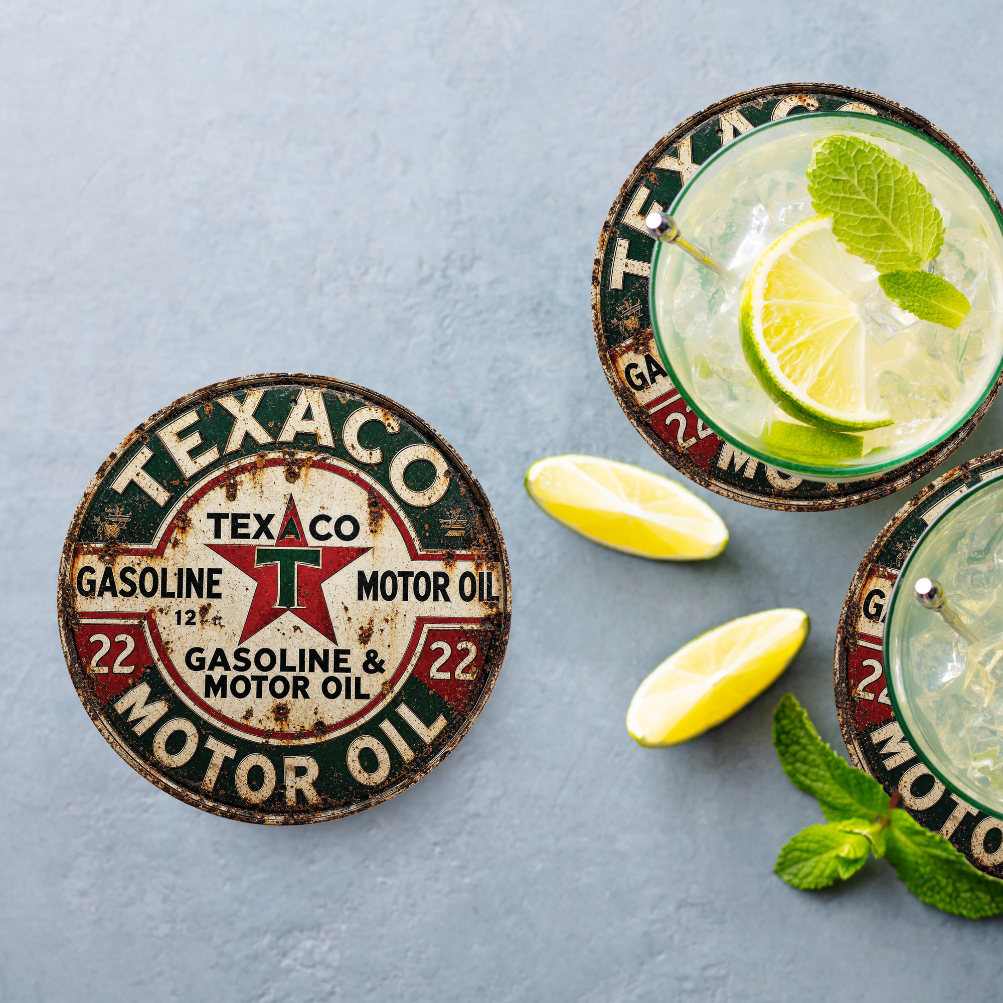 Vintage Texaco Gasoline & Motor Oil Ceramic Coaster – 4-Inch Round