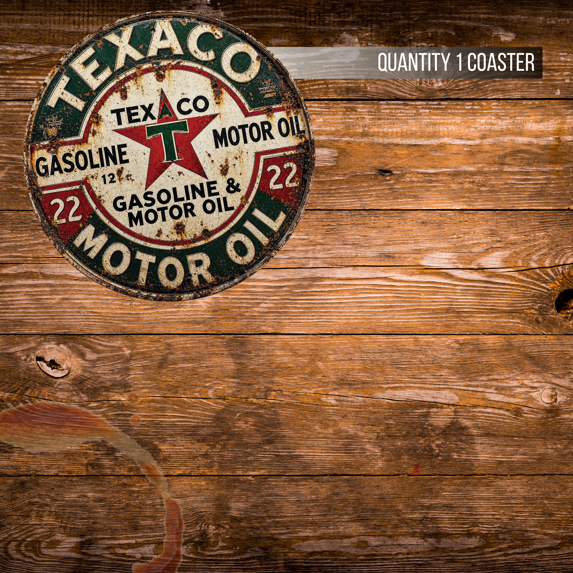Vintage Texaco Gasoline & Motor Oil Ceramic Coaster – 4-Inch Round