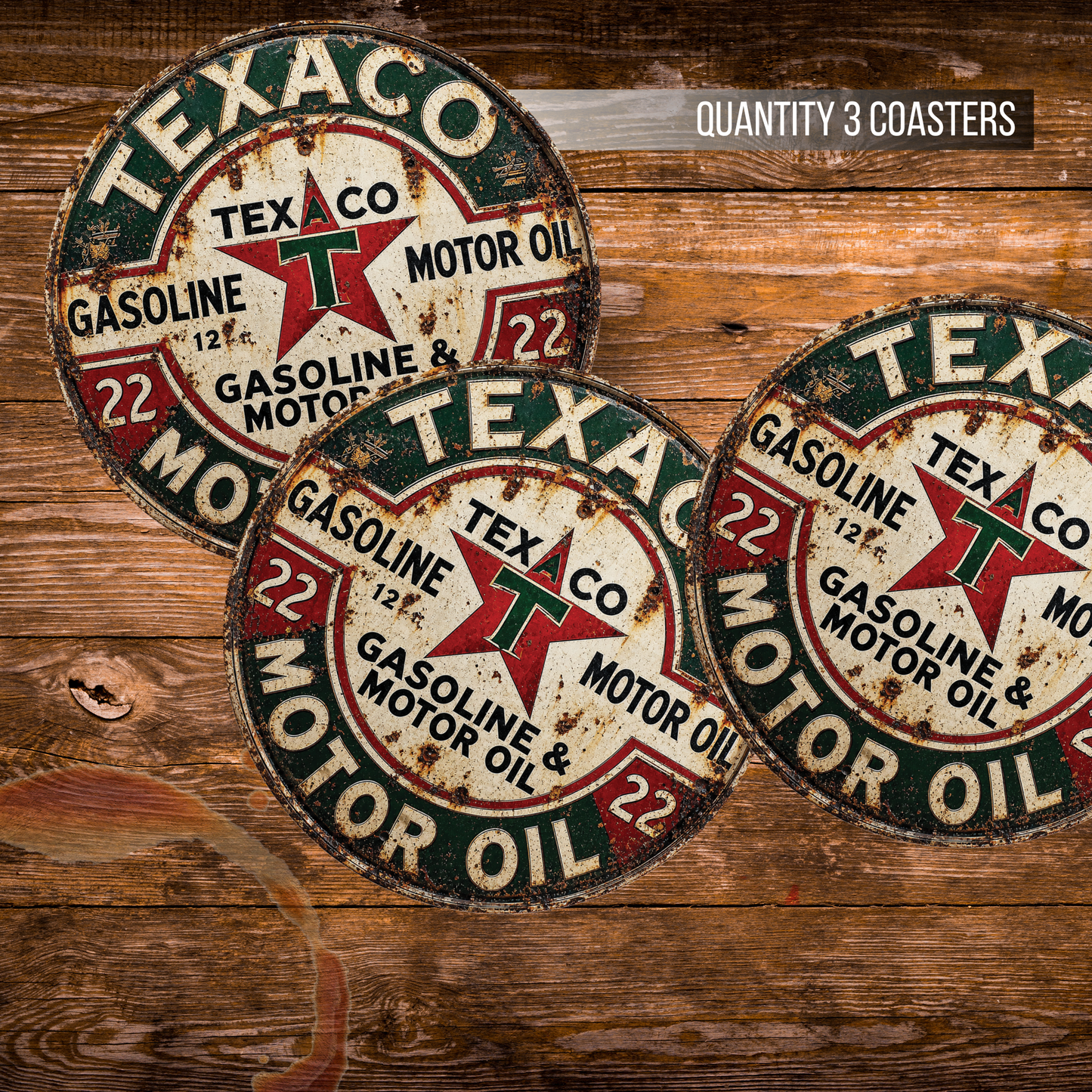 Vintage Texaco Gasoline & Motor Oil Ceramic Coaster – 4-Inch Round