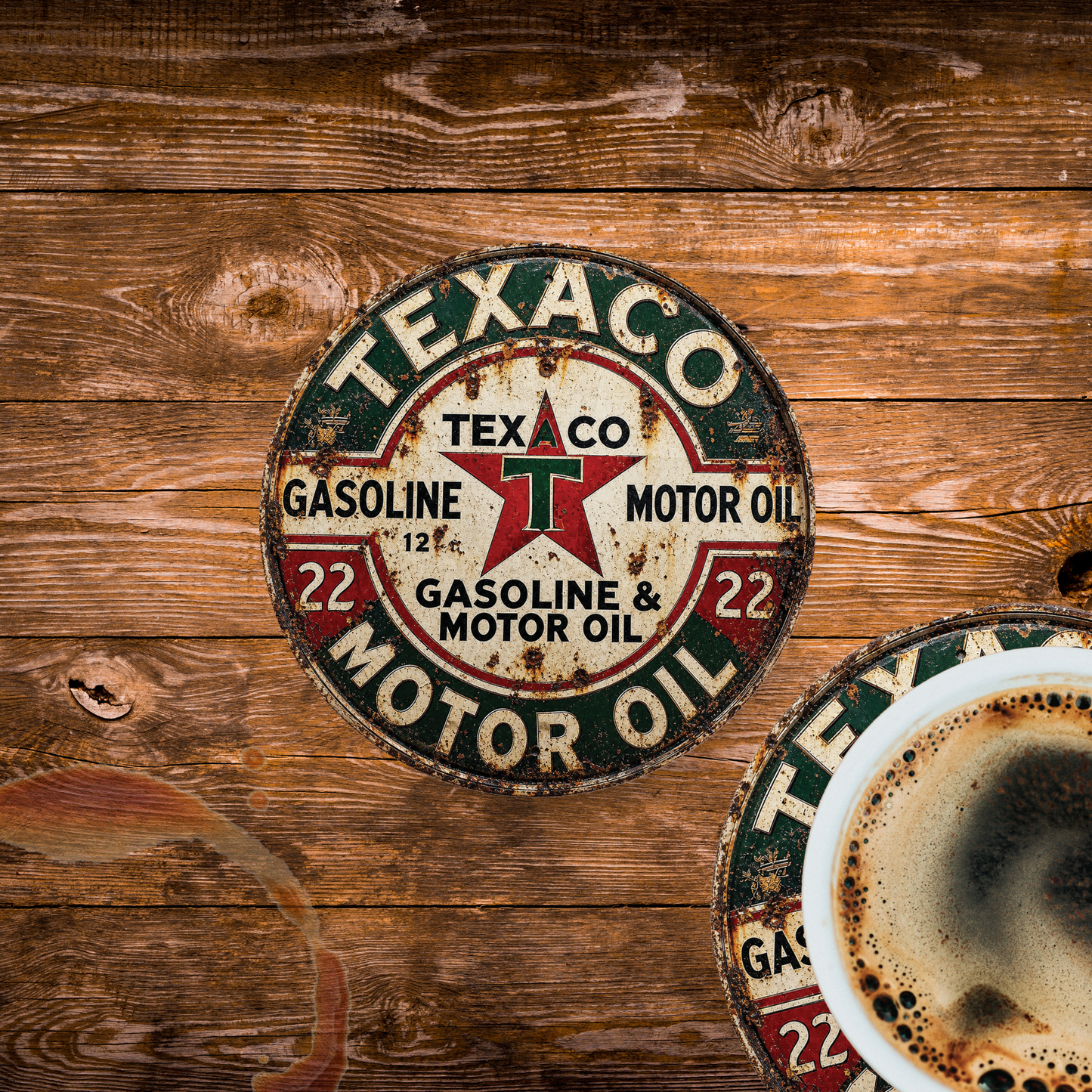 Vintage Texaco Gasoline & Motor Oil Ceramic Coaster – 4-Inch Round