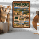 Theodore Roosevelt National Park facts aluminum sign displayed in a kitchen