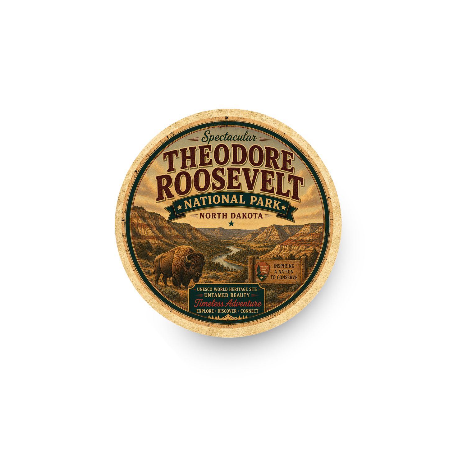 Theodore Roosevelt National Park Ceramic Coaster – 4" Round