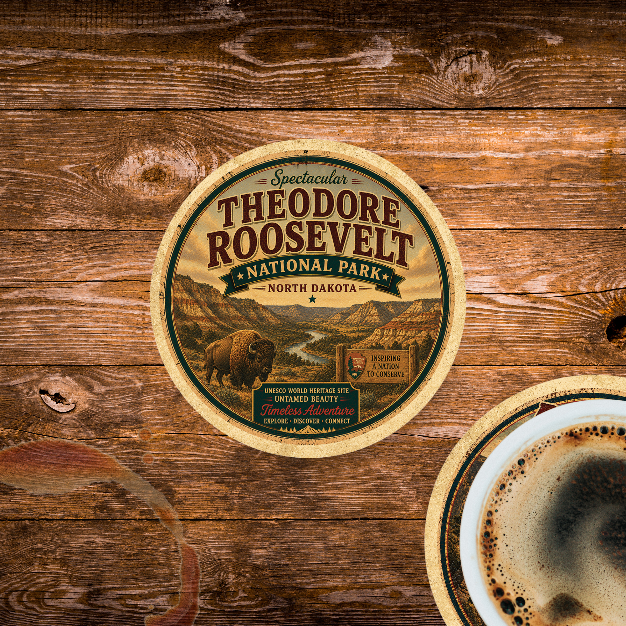 Theodore Roosevelt National Park Ceramic Coaster – 4" Round