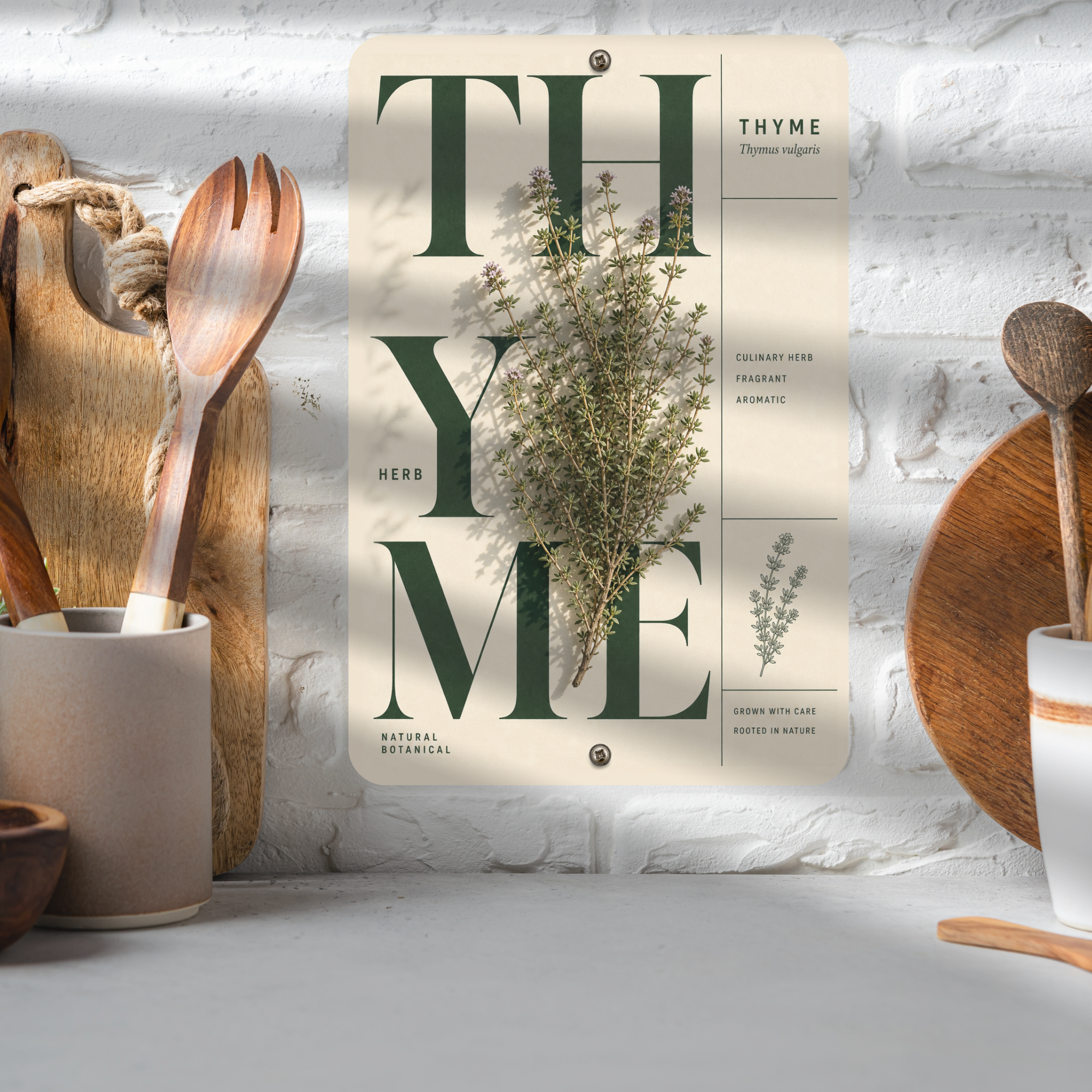 Thyme Botanical Aluminum Sign – Herb Kitchen & Garden Décor
