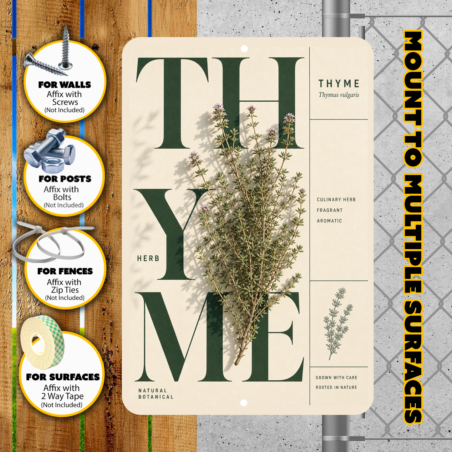 Thyme Botanical Aluminum Sign – Herb Kitchen & Garden Décor