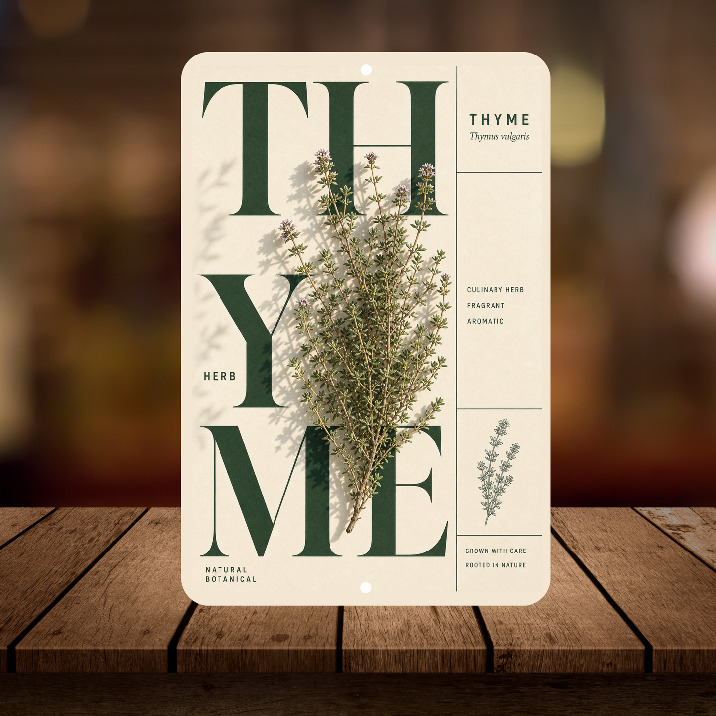 Thyme Botanical Aluminum Sign – Herb Kitchen & Garden Décor
