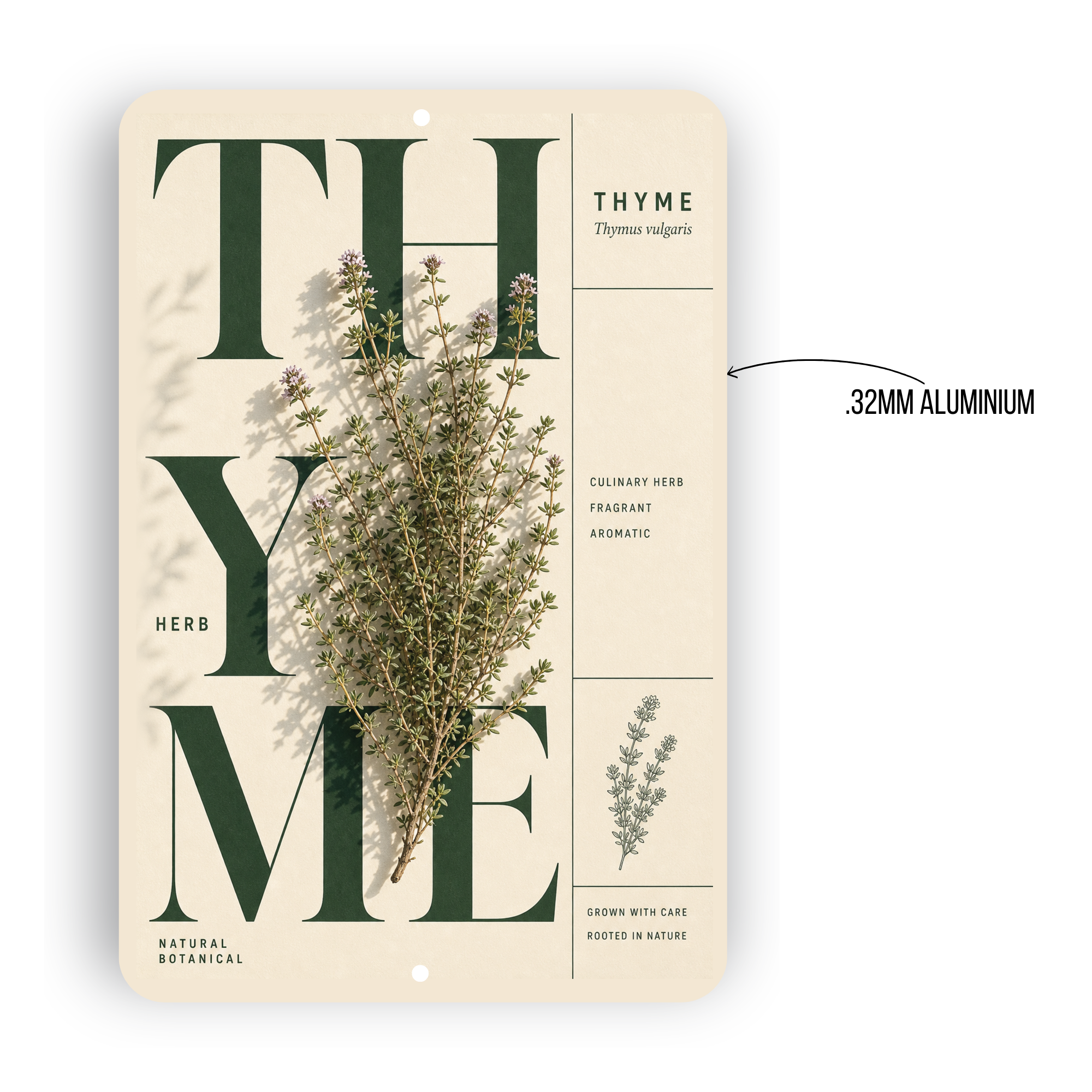 Thyme Botanical Aluminum Sign – Herb Kitchen & Garden Décor
