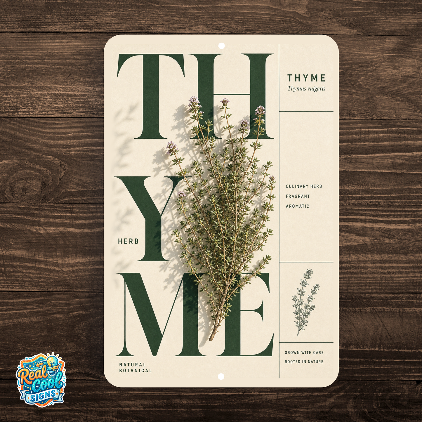 Thyme Botanical Aluminum Sign – Herb Kitchen & Garden Décor