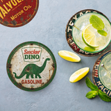 Vintage Gas and Motor Oil Ceramic Coaster Set – Four 4-Inch Round Coasters