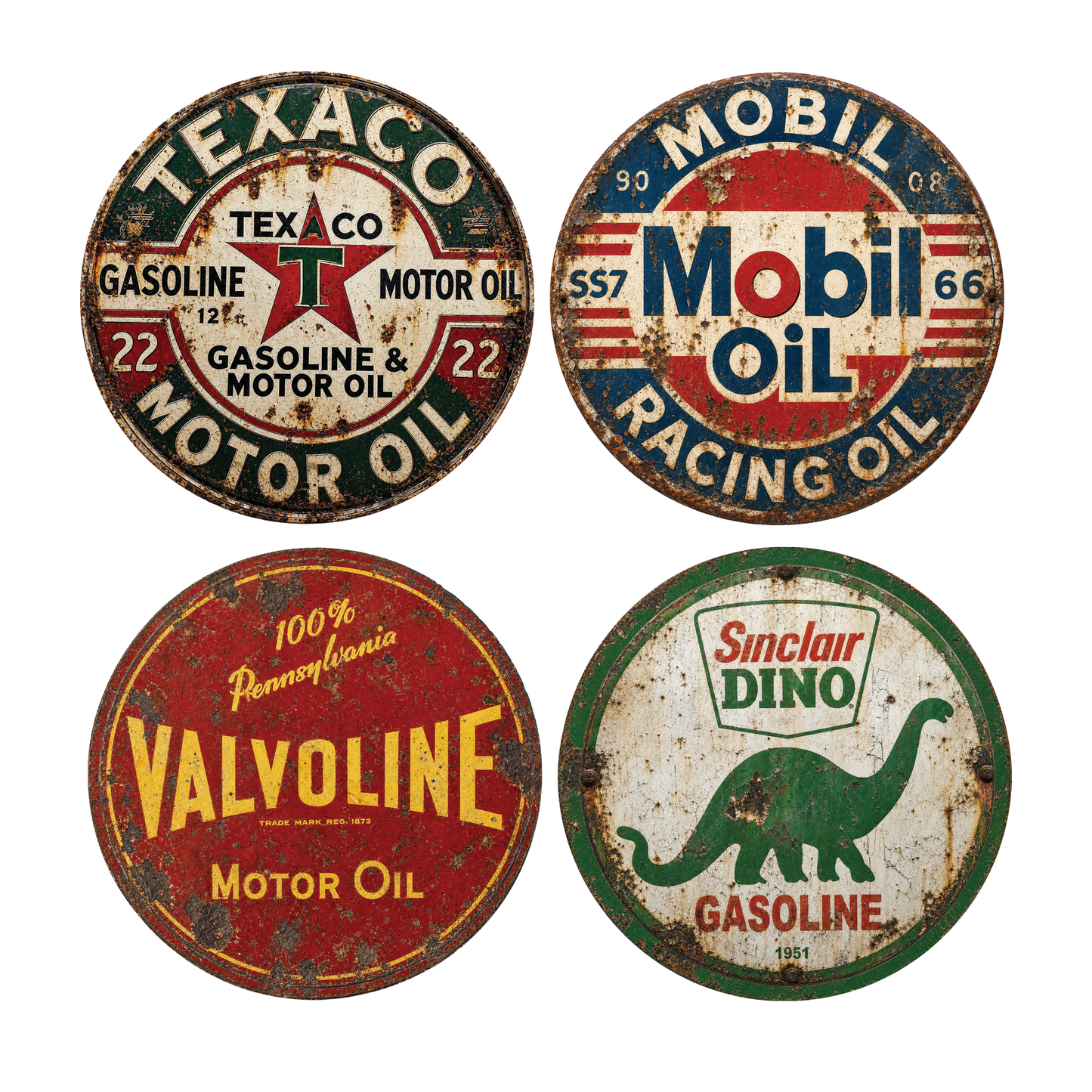 Vintage Gas and Motor Oil Ceramic Coaster Set – Four 4-Inch Round Coasters
