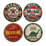 Vintage Gas and Motor Oil Ceramic Coaster Set – Four 4-Inch Round Coasters