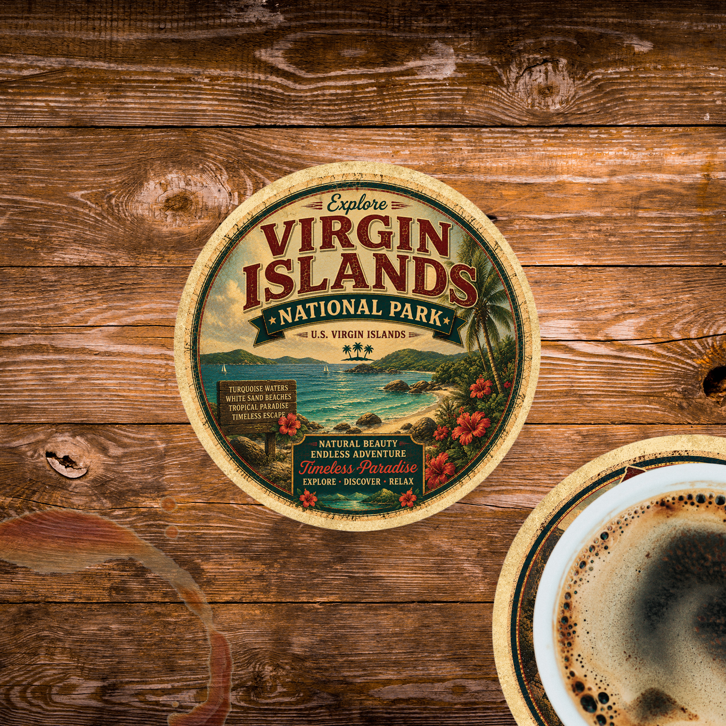 Virgin Islands National Park Ceramic Coaster – 4" Round