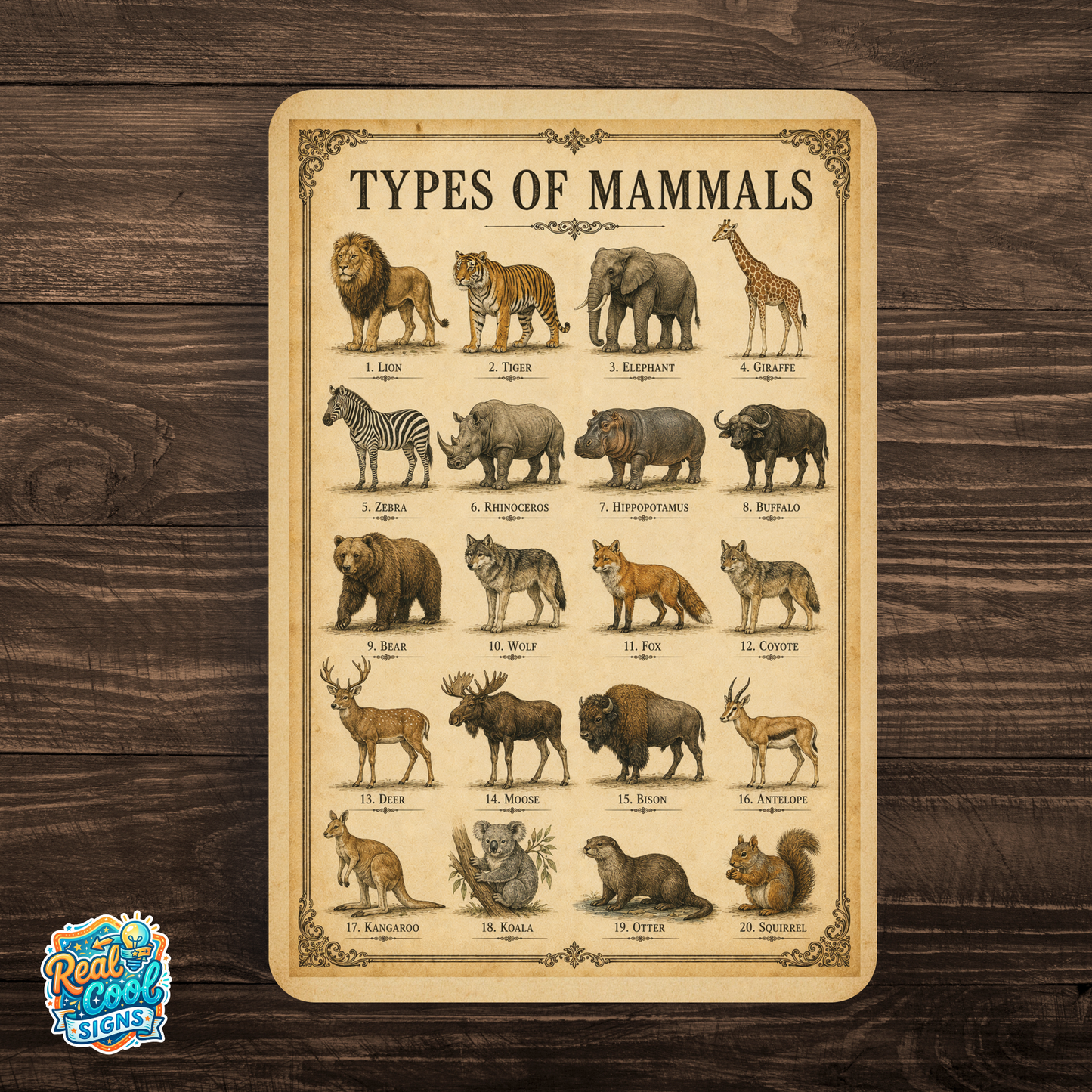 Types of Mammals Sign