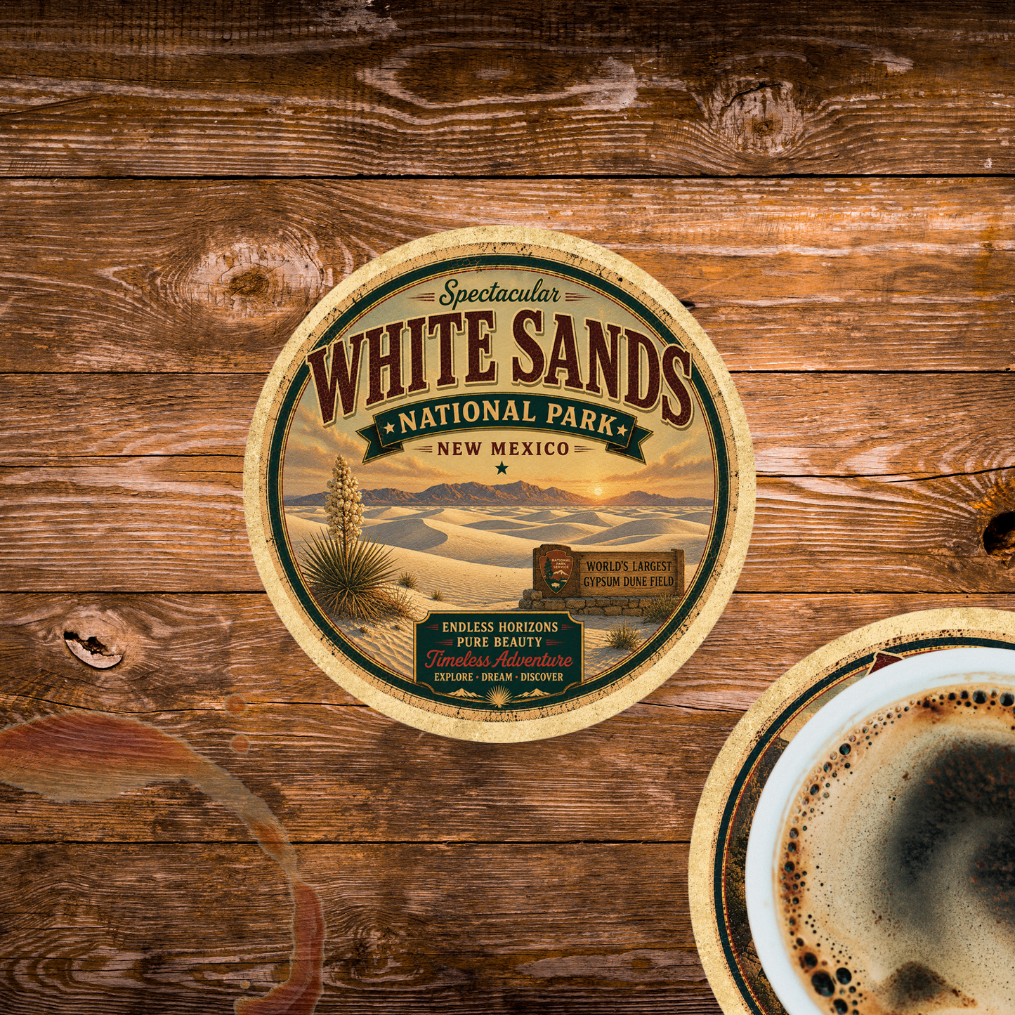 White Sands National Park Ceramic Coaster – 4" Round
