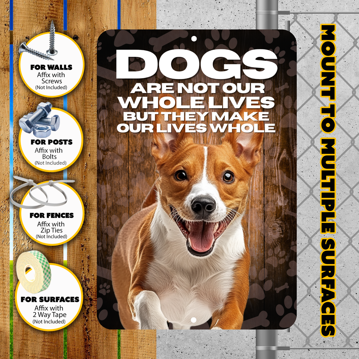 Basenji Dog “Our Lives Whole” Aluminum Sign – Dog Lover Decor
