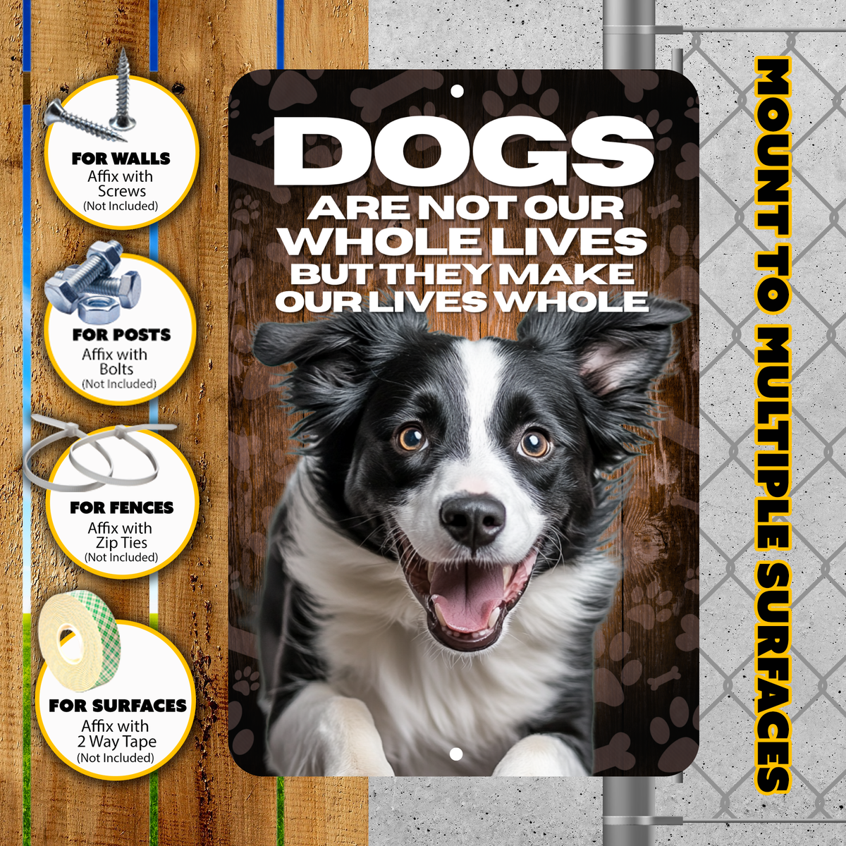 Border Collie Dog “Our Lives Whole” Aluminum Sign – Dog Decor