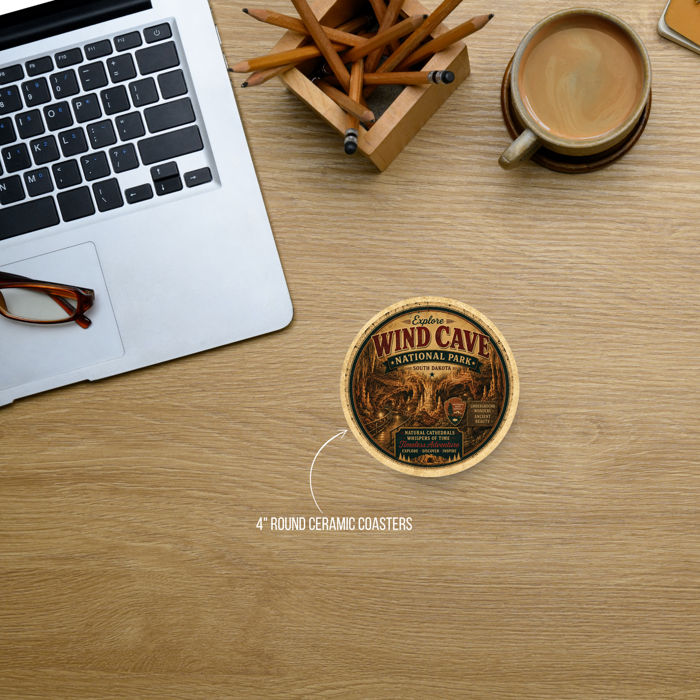 Wind Cave National Park Ceramic Coaster – 4" Round