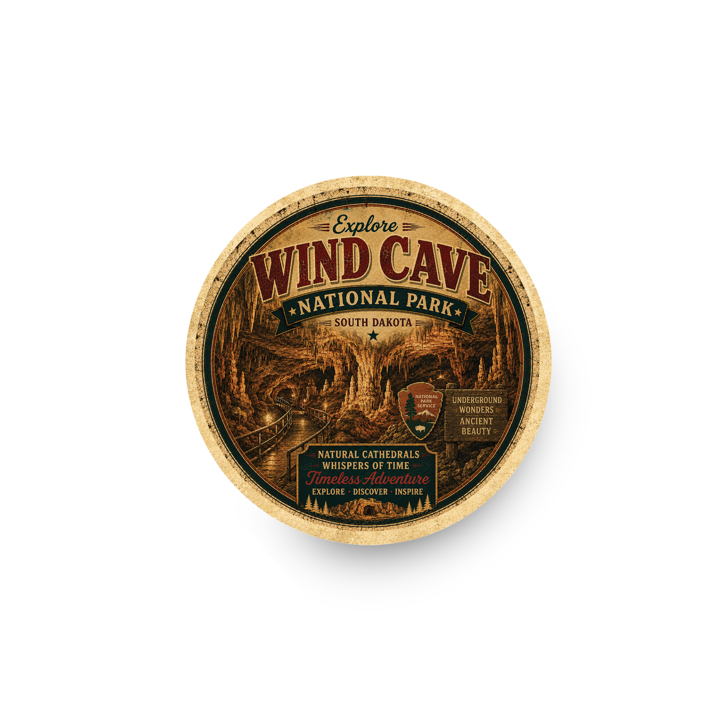 Wind Cave National Park Ceramic Coaster – 4" Round