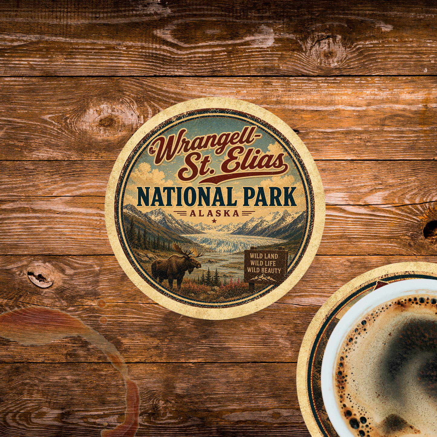 Wrangell–St. Elias National Park Ceramic Coaster – 4" Round