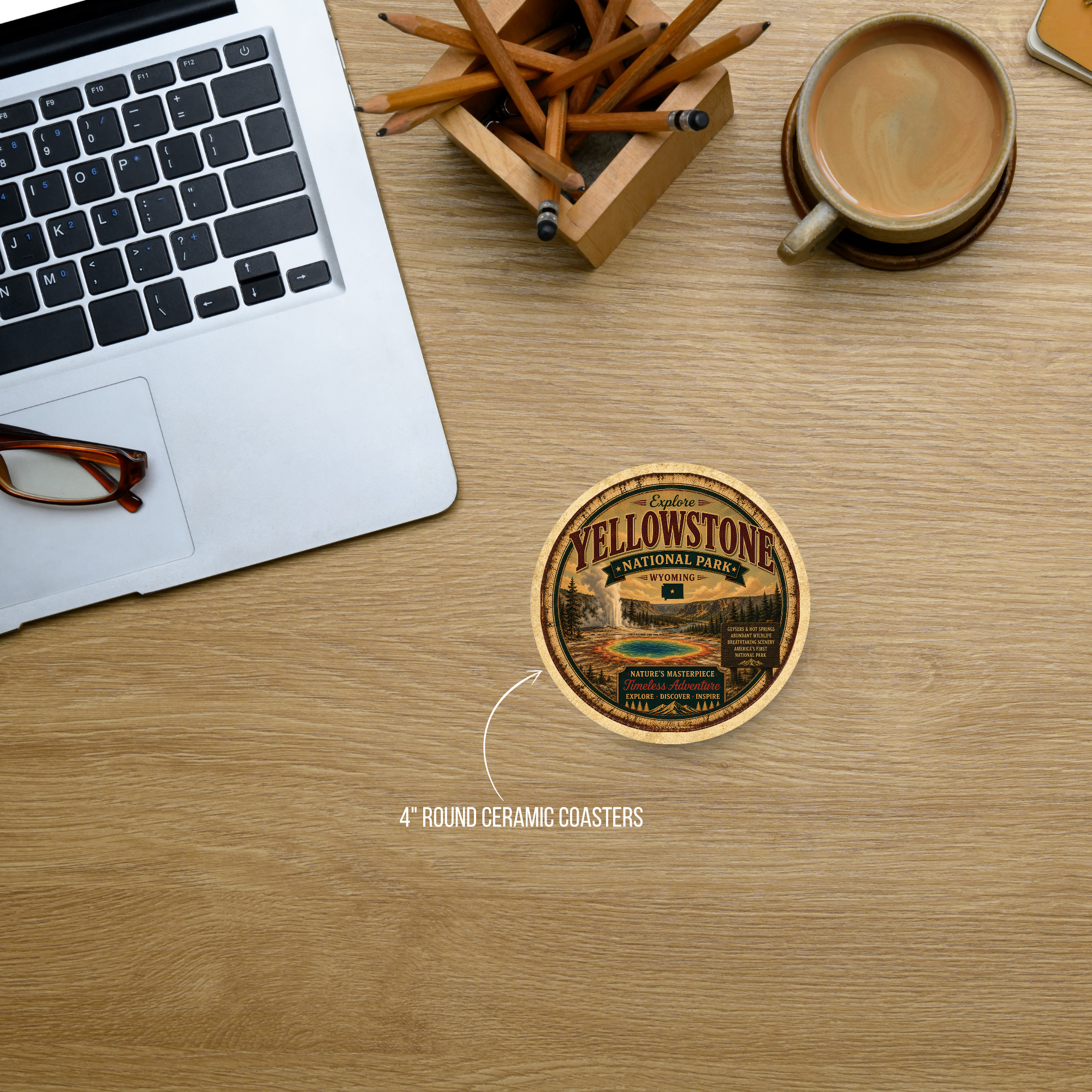 Yellowstone National Park Ceramic Coaster – 4" Round