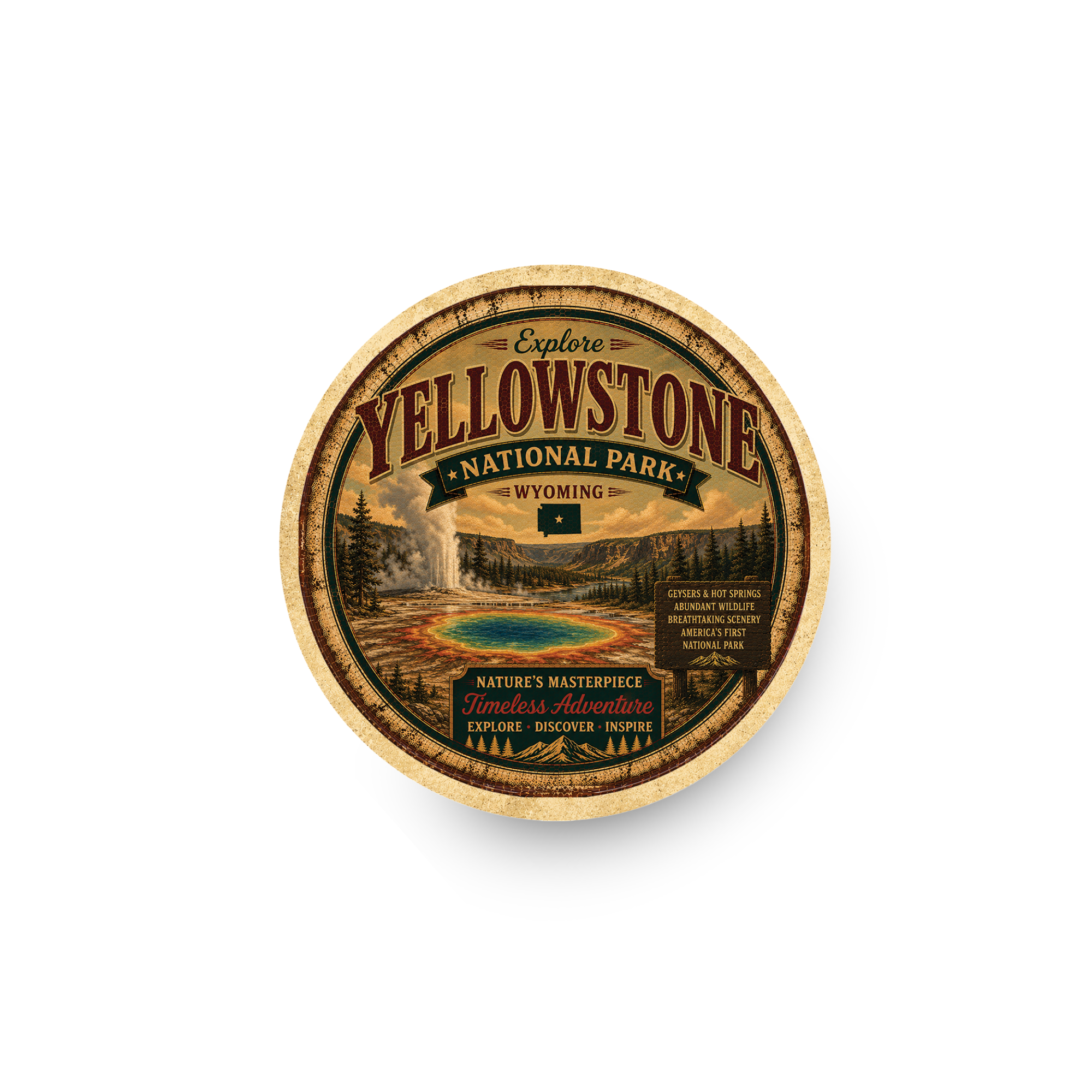 Yellowstone National Park Ceramic Coaster – 4" Round