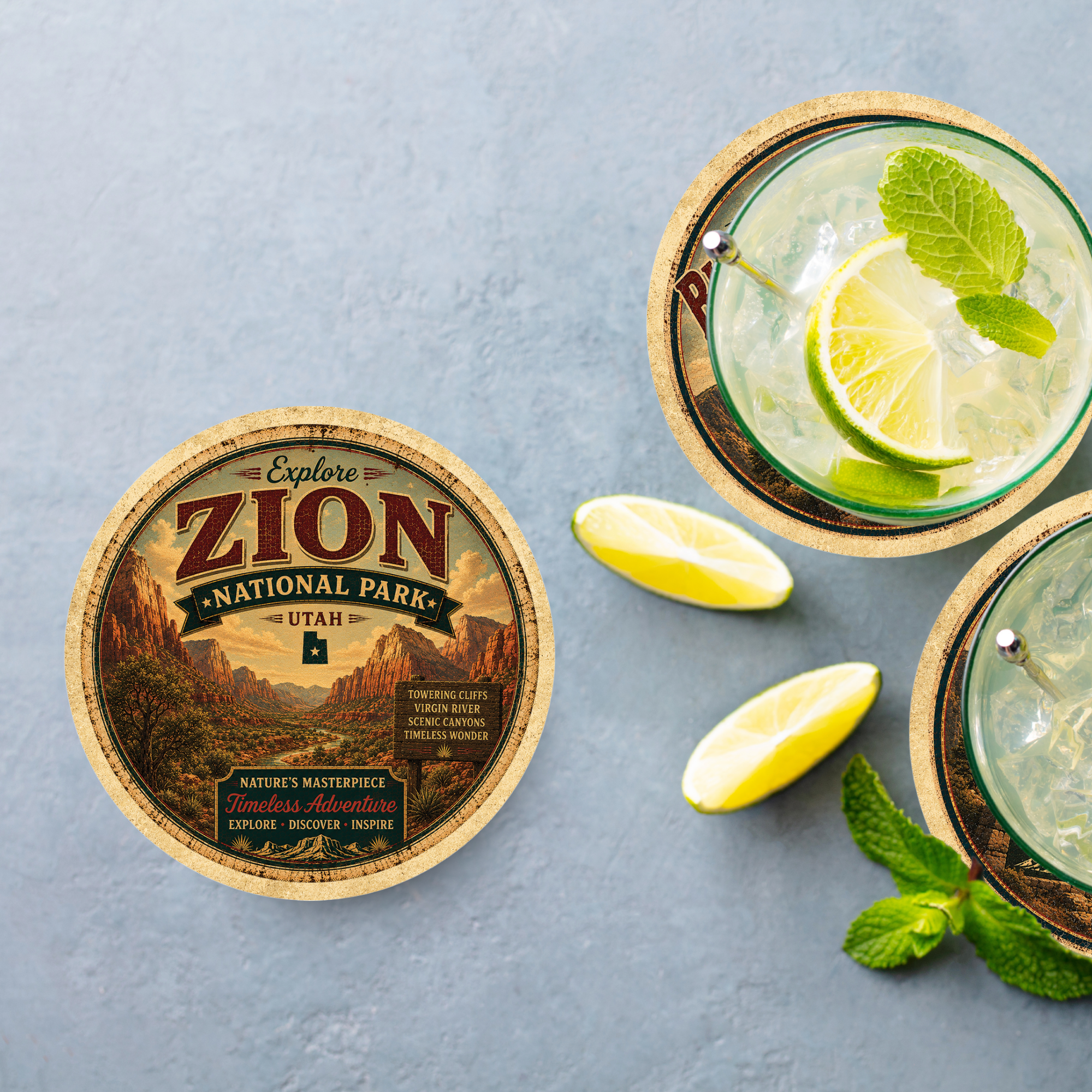 Zion National Park Ceramic Coaster – 4" Round