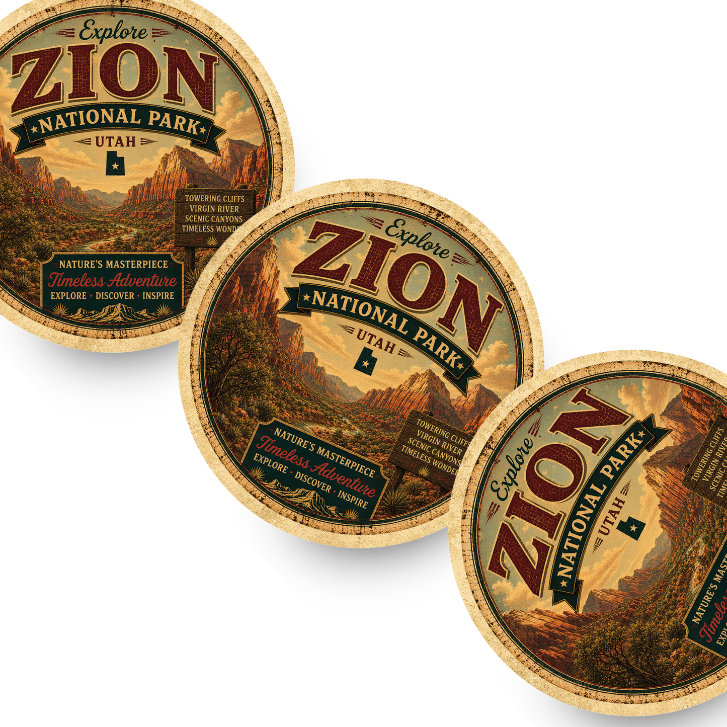 Zion National Park Ceramic Coaster – 4" Round