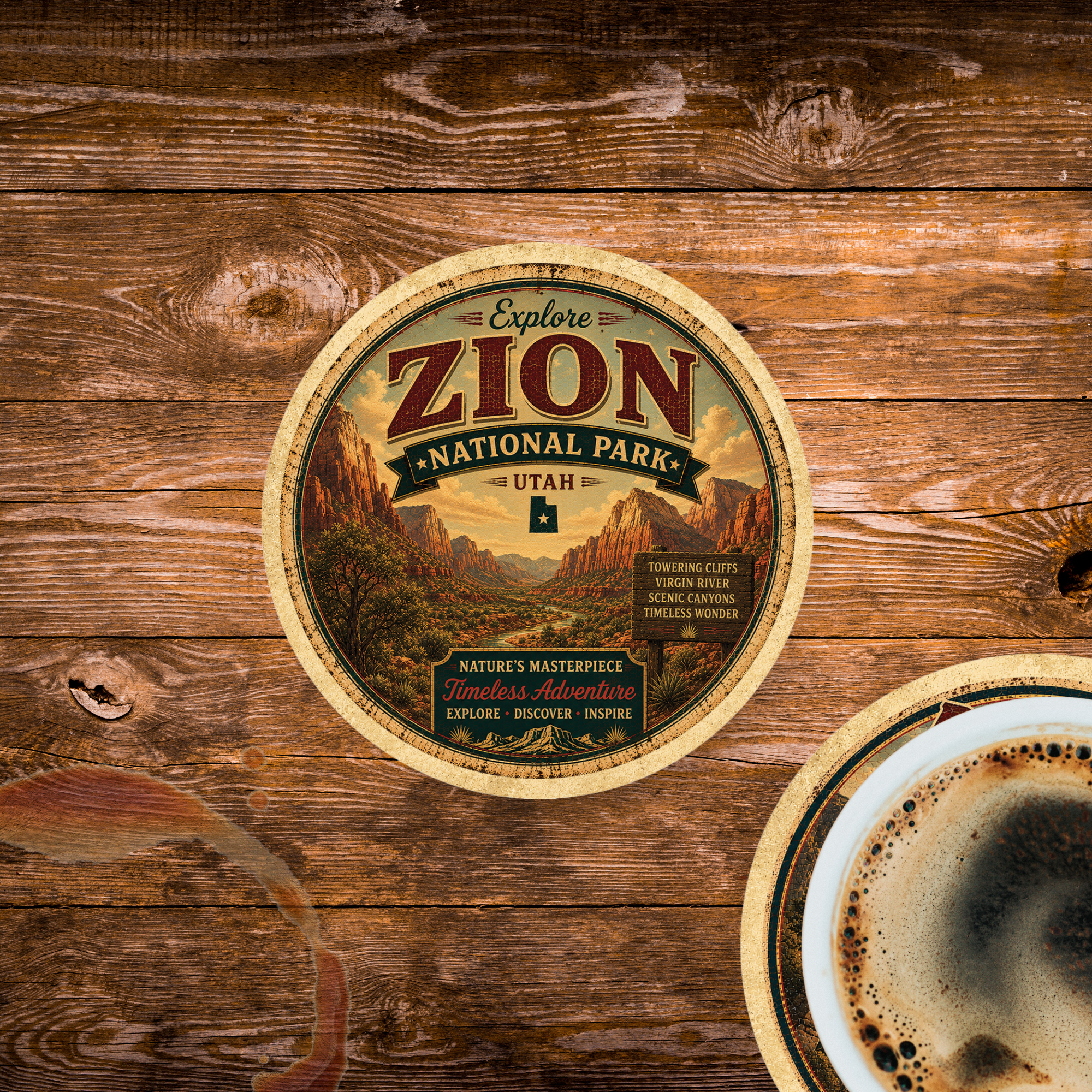 Zion National Park Ceramic Coaster – 4" Round